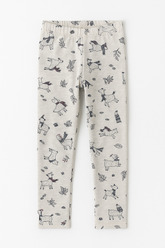 (Ages 4–5)Kids Cotton Jersey Printed Tights – Cozy Llama & Leaf Design